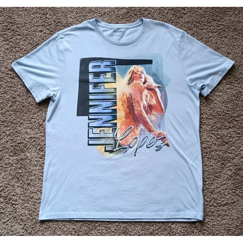Old Navy T-Shirt Men's Size Large Jennifer Lopez Graphic Blue Short Sleeve